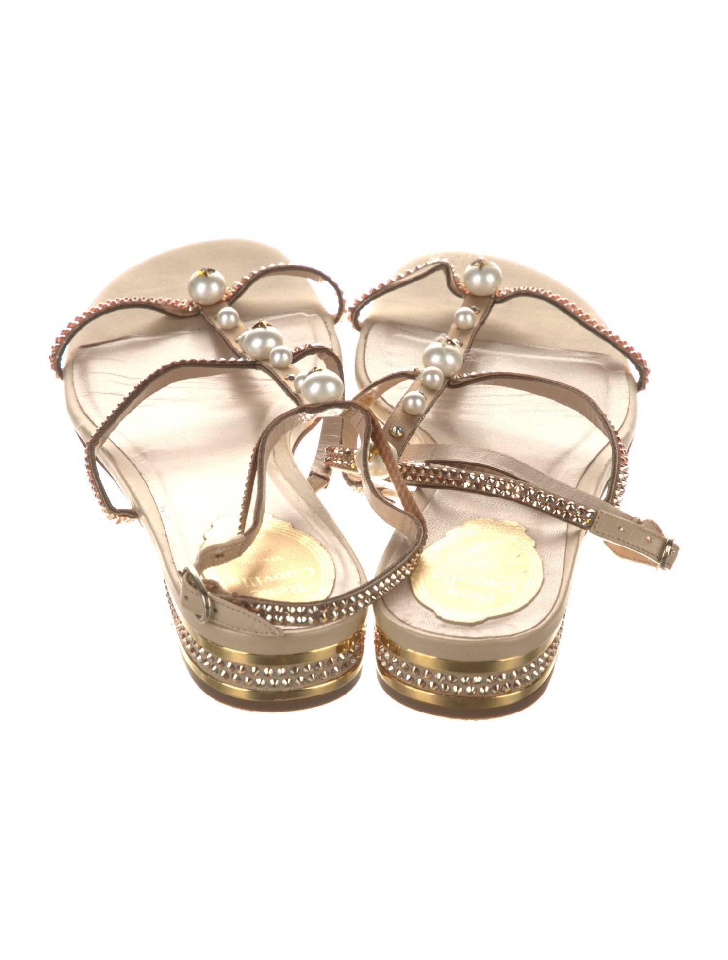 René Caovilla Leather T-Strap Sandals